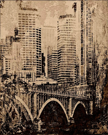 Bridge Minneapolis, Sepia Digital Photo Art, Small Space Minnesota, Office Urban, Wall Home Decor, Sketch Effect, Mpls