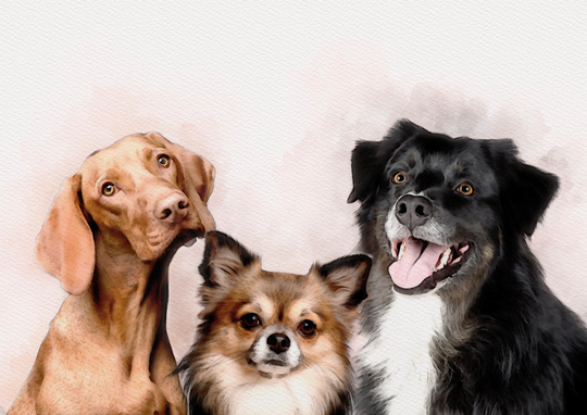Multiple Pet Portrait, Custom Dog Painting Custom, Memorial, Drawing