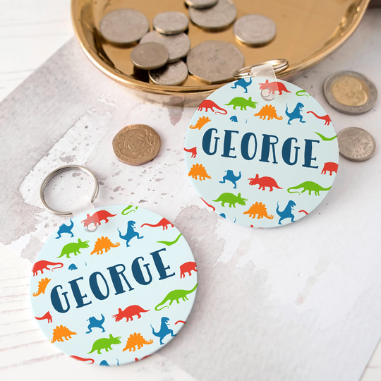 Personalised Dinosaur Pattern Keyring